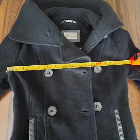 Mackage Black Wool Coat Leather Trim Detail Size XS - Picture 11 of 11